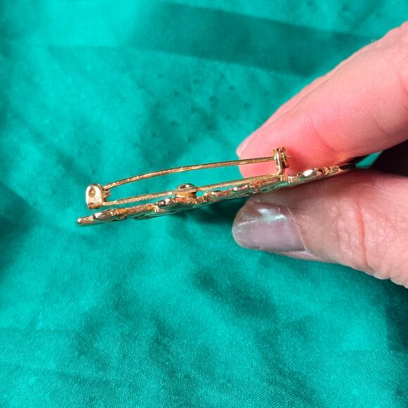 JJ Jonette Vintage Art Deco Style goldtone Double Date Brooch 1988 pin 80s prom - Picture 8 of 15